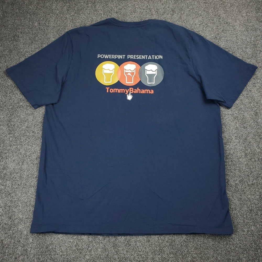 Tommy Bahama T Shirt Mens 2XL PowerPint Presentation Beer Humor Graphic Tee Blue